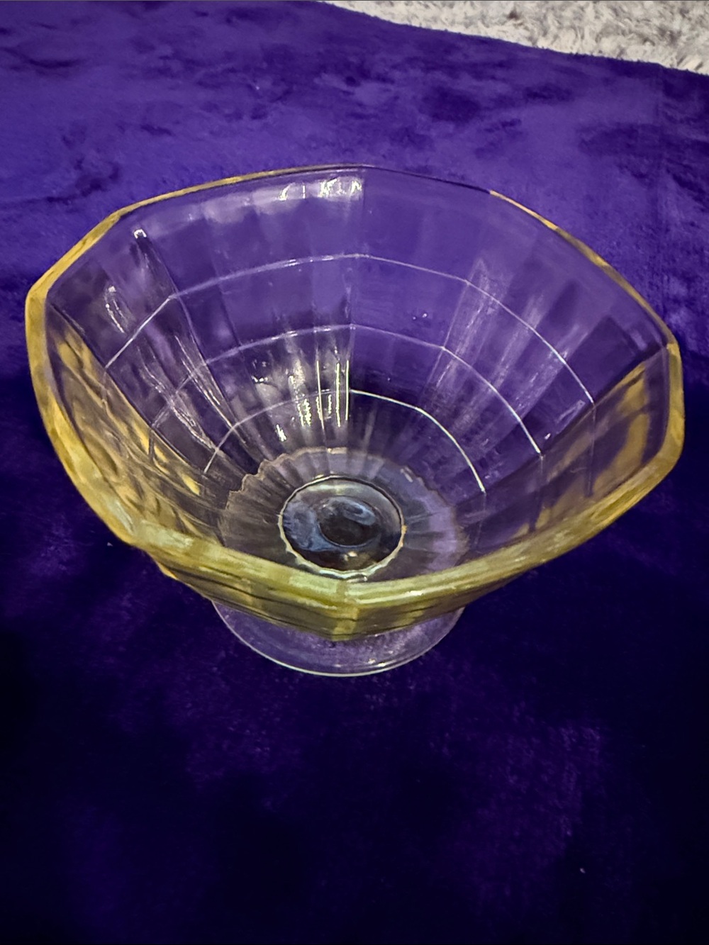 VTG Anchor Hocking yellow depression glass sherbet bowl “Block Optic" pattern,